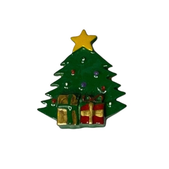 Christmas Tree Clip On Holiday Pin with Trees and Presents - Picture 5 of 6